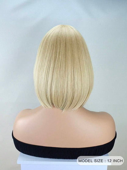 Blonde Bob Wig For Women, Short Blonde Wigs With Bangs, Straight Platinum Blonde Wig For Daily Party Use Heat Resistant 12 Inch