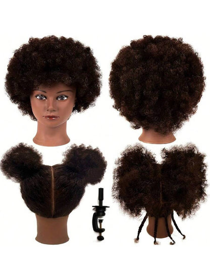 Mannequin Head With 100% Human Hair Curly Hair Training Head Manikin Head Cosmetology Doll Head For Hairdresser Girls Practice Styling Braiding With Clamp Stand