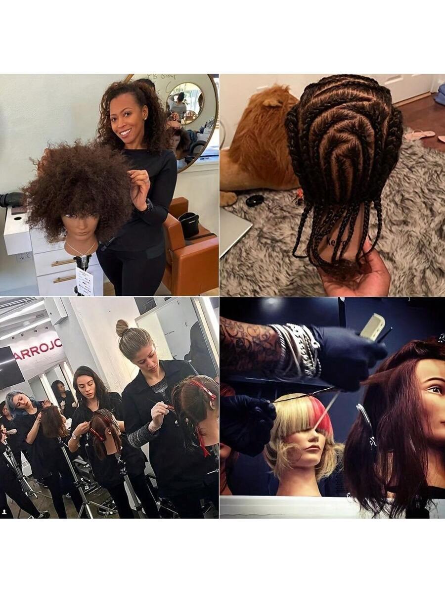 Mannequin Head With 100% Human Hair Curly Hair Training Head Manikin Head Cosmetology Doll Head For Hairdresser Girls Practice Styling Braiding With Clamp Stand