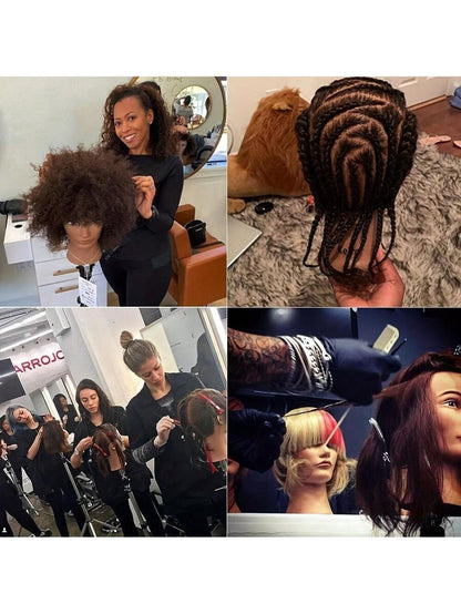 Mannequin Head With 100% Human Hair Curly Hair Training Head Manikin Head Cosmetology Doll Head For Hairdresser Girls Practice Styling Braiding With Clamp Stand