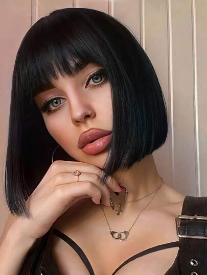 Blonde Bob Wig For Women, Short Blonde Wigs With Bangs, Straight Platinum Blonde Wig For Daily Party Use Heat Resistant 12 Inch